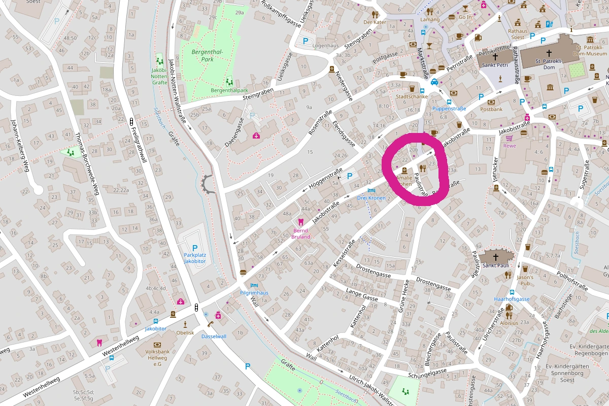 Karte von Soest mit Anfahrtsskizze zum Fotostudio in der Jakobistraße 25